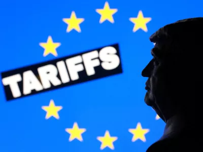 FILE PHOTO: A 3D-printed miniature model of U.S. President Donald Trump, the EU flag and the word "Tariffs" appear in this illustration taken January 17, 2026. REUTERS/Dado Ruvic/Illustration/File Photo