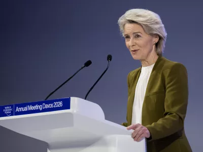 HANDOUT - 20 January 2026, Switzerland, Davos: European Commission President Ursula von der Leyen, speaks during a special session at the World Economic Forum Annual Meeting 2026 in Davos-Klosters. Photo: -/World Economic Forum/dpa - ATTENTION: editorial use only and only if the credit mentioned above is referenced in full