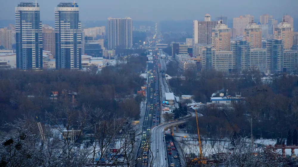 A view of the left bank of the Dnipro River in Kyiv, Ukraine, Monday, Jan. 19, 2026, as Ukraine was hit by severe frosts amid regular Russian air attacks against the country's energy sector that leave people without power, heating and water. (AP Photo/Efrem Lukatsky)