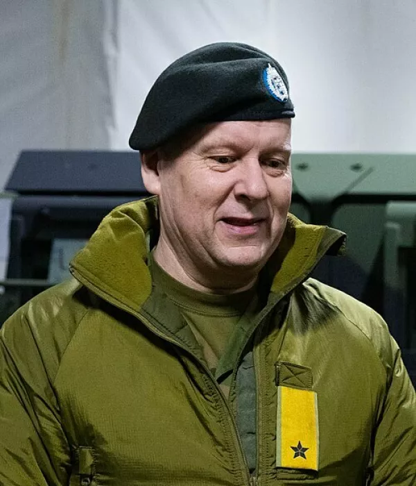 Norwegian Brig. Gen. Anders Jernberg, Chief of the Norwegian Defence Logistics Organization, speaks with U.S. Marine Corps Gen. Christopher Mahoney, assistant commandant of the Marine Corps, about logistics equipment stored through the Marine Corps Prepositioning Program &ndash; Norway (MCPP-N) in Orland, Norway, March 13, 2024. The Assistant Commandant of the Marine Corps visited Norway to meet with U.S. Marines, Sailors and NATO allies participating in exercise Nordic Response 24 to enhance military collaboration and strengthen strategic partnerships. (U.S. Marine Corps Photo by Lance Cpl. Christian Alston)