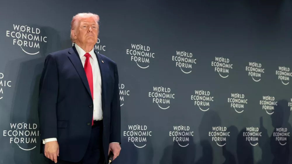 U.S. President Donald Trump attends a reception with business leaders during the 56th annual World Economic Forum (WEF), in Davos, Switzerland, January 21, 2026. REUTERS/Jonathan Ernst