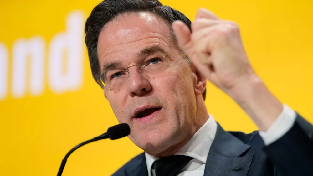 Secretary General of NATO Mark Rutte speaks during an Ukrainian Breakfast alongside the Annual Meeting of the World Economic Forum in Davos, Switzerland, Thursday, Jan. 22, 2026. (AP Photo/Markus Schreiber)