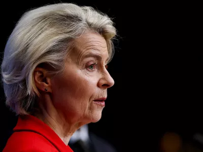 President of the European Commission Ursula von der Leyen participates in a press conference after attending a special summit of European Union leaders to discuss transatlantic relations following U.S. President Donald Trump's threats to impose new tariffs on goods from a list of EU countries over his demand to acquire Greenland, in Brussels, Belgium January 23, 2026. REUTERS/Yves Herman