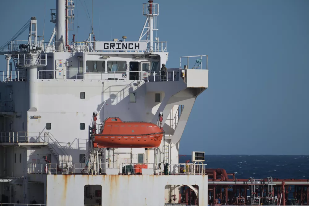 In this photo, provided by the French Army on Thursday, Jan 22, 2026, an oil tanker in the Mediterranean Sea that traveled from Russia, is pictured after being intercepted by France's Navy. (Etat-Major des Armees via AP)