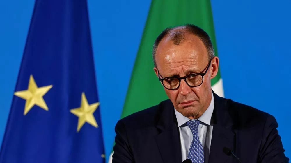German Chancellor Friedrich Merz delivers a speech during the Italy&ndash;Germany Business Forum at the Grand Hotel Parco dei Principi, in Rome, Italy, January 23, 2026. REUTERS/Matteo Minnella