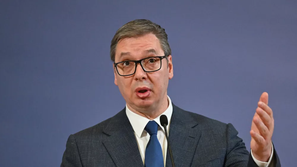 FILED - 07 February 2024, Serbia, Belgrad: Aleksandar Vucic, President of Serbia, speaks during a press conference in Berlin. Photo: Soeren Stache/dpa