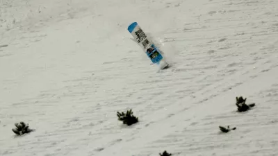Ski Jumping - Ski Flying World Championships - Heini-Klopfer Ski Flying Hill, Oberstdorf, Germany - January 25, 2026 General view of Slovenia's Domen Prevc's ski during the men's team HS235 first round REUTERS/Kai Pfaffenbach