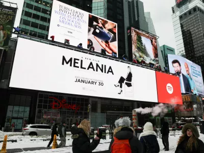 A movie poster for the documentary "Melania" featuring U.S. first lady Melania Trump is displayed in New York, U.S., January 26, 2026. REUTERS/Jeenah Moon
