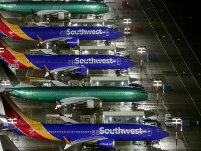 FILE PHOTO: Aerial photos showing Boeing 737 Max airplanes parked at Boeing Field in Seattle, Washington, U.S. October 20, 2019. Picture taken October 20, 2019. REUTERS/Gary He/File Photo