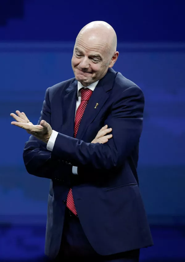 FIFA President Gianni Infantino reacts on stage during a gala celebrating Conmebol's President Alejandro Dominguez's 10th anniversary as head of the organization, in Asuncion, Paraguay, January 26, 2026. REUTERS/Cesar Olmedo / Foto: Cesar Olmedo