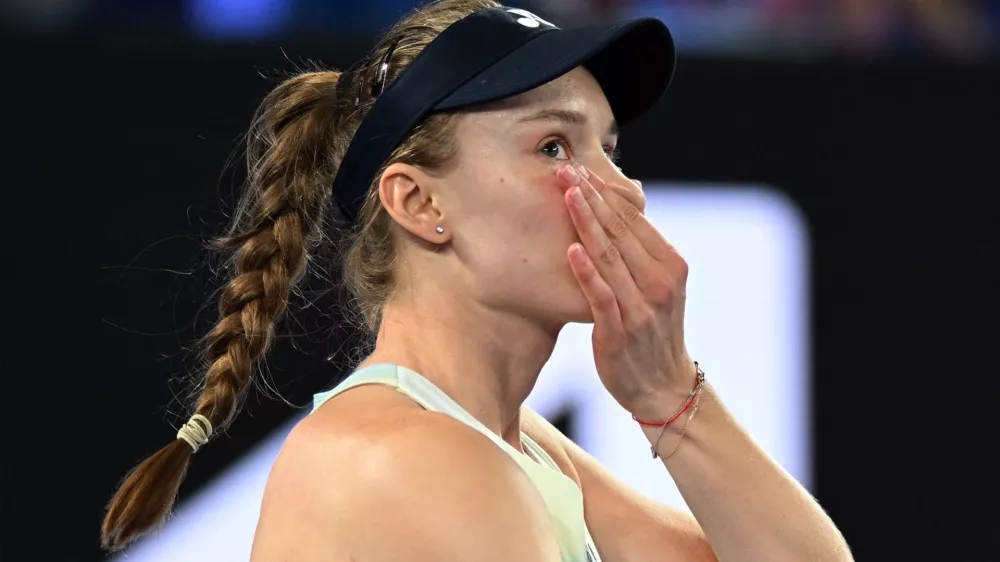 Tennis - Australian Open - Melbourne Park, Melbourne, Australia - January 31, 2026 Kazakhstan's Elena Rybakina reacts after winning her women's singles final against Belarus' Aryna Sabalenka REUTERS/Jaimi Joy