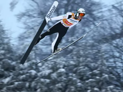 Ski Jumping - FIS Ski Jumping World Cup - Willingen, Germany - January 31, 2026 Slovenia's Domen Prevc in action during the men's individual HS147 REUTERS/Leon Kuegeler