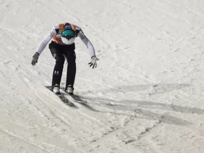 Ski Jumping - FIS Ski Jumping World Cup - Willingen, Germany - January 31, 2026 Slovenia's Domen Prevc during the men's individual HS147 REUTERS/Leon Kuegeler