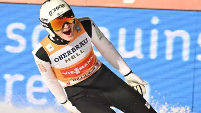 31 January 2026, Hesse, Willingen: Slovenia's Domen Prevc cheers after the the men's Large Hill competition of the FIS Ski Jumping World Cup FIS Ski Jumping World Cup in Willingen. Photo: Swen Pförtner/dpa