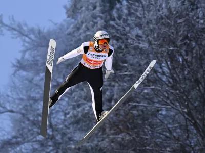 30 January 2026, Hesse, Willingen: Slovenia's Domen Prevc competes in the men's Large Hill competition of the FIS Ski Jumping World Cup FIS Ski Jumping World Cup in Willingen. Photo: Swen Pf&ouml;rtner/dpa