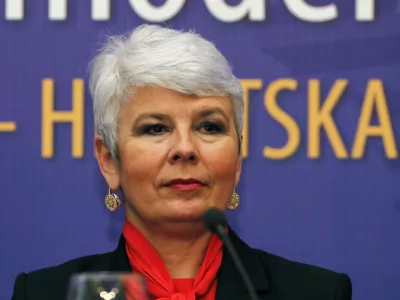 Croatia's Prime Minister Jadranka Kosor speaks during the Zagreb meeting of the European People Party's leadership March 3, 2011. REUTERS/Nikola Solic (CROATIA - Tags: POLITICS)