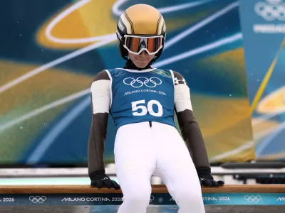 Milano Cortina 2026 Olympics - Ski Jumping - Women's Normal Hill - Official Training - Predazzo Ski Jumping Stadium, Predazzo, Italy - February 06, 2026. Nika Prevc of Slovenia during official training REUTERS/Kacper Pempel