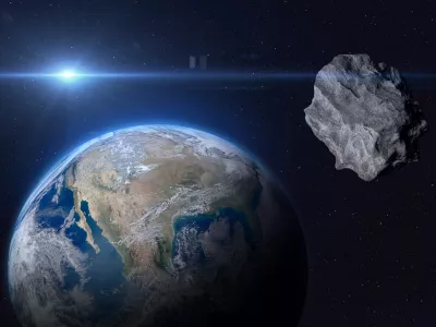 Planet Earth and big asteroid in the space. Concept a potentially hazardous object (PHO). Potentially hazardous asteroids (PHAs). Asteroid in outer space near Earth planet. Stony-iron meteorite is solar system. Elements of this image furnished by NASA. ______ Url(s): "https://www.nasa.gov/multimedia/imagegallery/image_feature_2159.html" Software: Adobe Photoshop CC 2015. Knoll light factory. Adobe After Effects CC 2017. 3ds Max 2016.