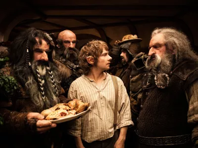 (L-r) WILLIAM KIRCHER as Bifur, GRAHAM McTAVISH as Dwalin, MARTIN FREEMAN as Bilbo Baggins, JAMES NESBITT as Bofur and JOHN CALLEN as Oin in the fantasy adventure &acirc;&euro;śTHE HOBBIT: AN UNEXPECTED JOURNEY,&acirc;&euro;ť a production of New Line Cinema and Metro-Goldwyn-Mayer Pictures (MGM), released by Warner Bros. Pictures and MGM.