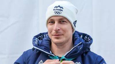 Italija, Predazzu.Zimske olimpijske igre 2026.Trening slovenskih smucarskih skakalcev.Smucarski skakalec Jurij Tepes.