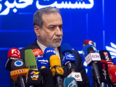 08 February 2026, Iran, Tehran: Iranian Foreign Minister Abbas Araghchi gives his weekly press conference at the Foreign Ministry in Tehran. Photo: Foad Ashtari/SOPA Images via ZUMA Press Wire/dpa