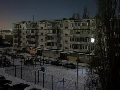 A residential building during a power blackout, that according to local authorities was caused by a recent Ukrainian missile attack targeting the regional energy system, amid the Russia-Ukraine military conflict in Belgorod, Russia, February 3, 2026. REUTERS/Stringer