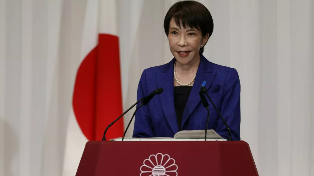Japan's Prime Minister Sanae Takaichi, leader of the ruling Liberal Democratic Party (LDP), speaks during a press conference at the LDP headquarters in Tokyo, Japan, 09 February, 2026. Japan's ruling Liberal Democratic Party secured more than two-thirds of the seats in the House of Representatives in a historic landslide, giving Prime Minister Takaichi a strong mandate to advance her conservative policy agenda.  FRANCK ROBICHON/Pool via REUTERS