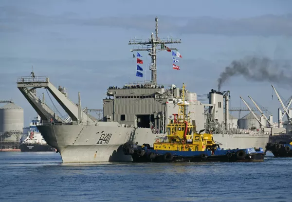 Mexico's Navy ship ARM Papaloapan (A-411) departs loaded with humanitarian aid, including food and other basic supplies, bound for Cuba, at a port in Veracruz, Mexico, February 8, 2026. REUTERS/Yahir Ceballos