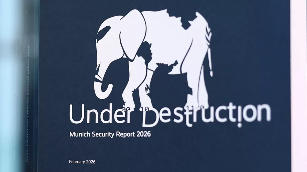 A copy of the Munich Security Report 2026, on display during a press conference in Berlin, Germany, February 9, 2026. REUTERS/Liesa Johannssen