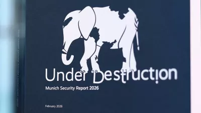 A copy of the Munich Security Report 2026, on display during a press conference in Berlin, Germany, February 9, 2026. REUTERS/Liesa Johannssen