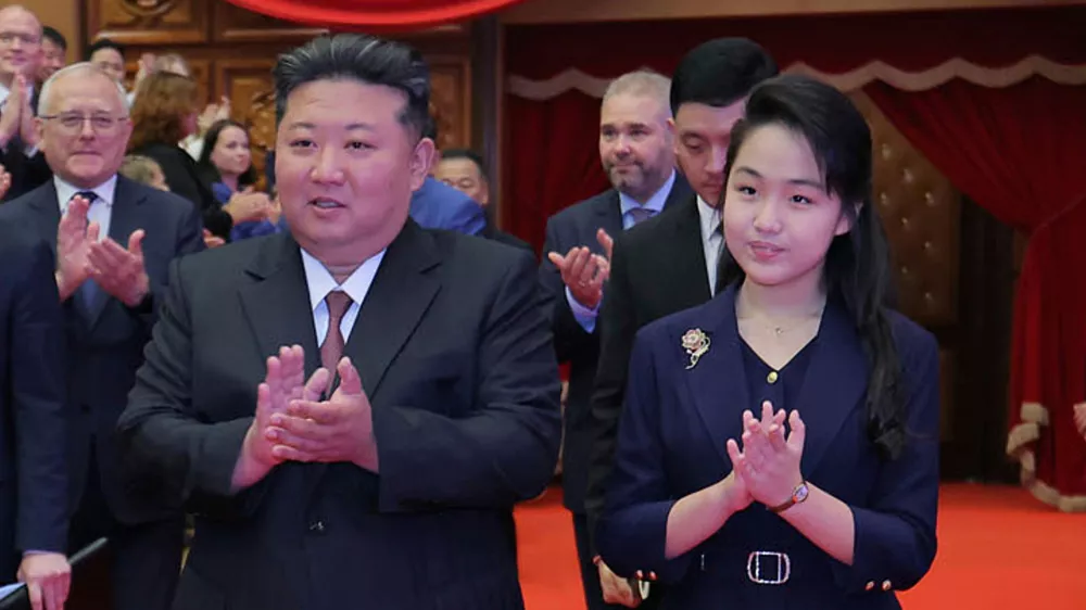 FILE - In this photo provided by the North Korean government, North Korean leader Kim Jong Un, center left, and his daughter, center right, arrive at the East Pyongyang Grand Theatre in Pyongyang, North Korea, June 29, 2025. Independent journalists were not given access to cover the event depicted in this image distributed by the North Korean government. The content of this image is as provided and cannot be independently verified. (Korean Central News Agency/Korea News Service via AP, File)