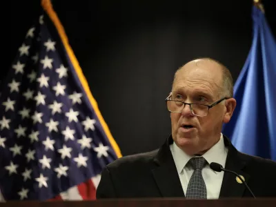 Border Czar Tom Homan speaks during a press conference at Bishop Henry Whipple Federal Building in Minneapolis, Minnesota, U.S. February 12, 2026. REUTERS/Go Nakamura