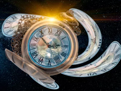 Spacetime universe Scifi concept, Twist clock time distortion warp into space bended curved for Space and Times of Theory, image element from NASA