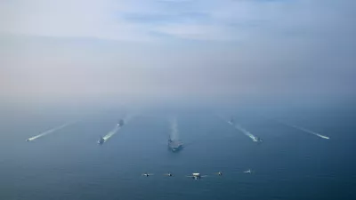 The U.S. Navy's Nimitz-class aircraft carrier USS Abraham Lincoln leads its strike group during a photo exercise in the Arabian Sea, February 6, 2026. U.S. Navy/Mass Communication Specialist 1st Class Jesse Monford/Handout via REUTERS THIS IMAGE HAS BEEN SUPPLIED BY A THIRD PARTY