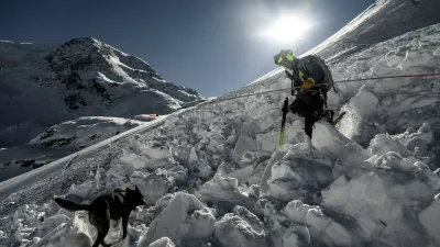A dog-handler member of the CRS Alpes Grenoble mountain rescue team searches with a dog for potential buried victims during an avalanche emergency response rescue mission in an off-piste area of the Ecrins massif, French Alps on January 29, 2026.,Image: 1070575453, License: Rights-managed, Restrictions:, Model Release: no / Foto: Profimedia