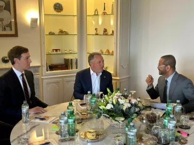 Oman's Foreign Minister Sayyid Badr bin Hamad Al Busaidi meets with U.S. Special Envoy Steve Witkoff and U.S. President Donald Trump's son-in-law, Jared Kushner ahead of the indirect U.S.-Iran talks, in Geneva, Switzerland, February 17, 2026. Oman's Ministry Of Foreign Affairs/Handout via REUTERS  THIS IMAGE HAS BEEN SUPPLIED BY A THIRD PARTY.