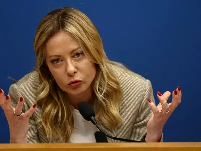 FILE PHOTO: Italy's Prime Minister Giorgia Meloni attends her end-of-year press conference in Rome, Italy, January 9, 2026. REUTERS/Vincenzo Livieri/File Photo