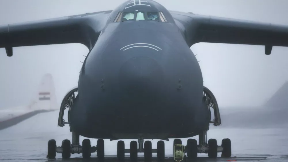A U.S. military plane on the tarmac of Lajes air base in Terceira island, Azores, Portugal, February 21, 2026. REUTERS/Pedro Nunes
