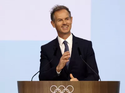 FILE PHOTO: Olympics - 144th IOC Session including the election of IOC President - Costa Navarino, Pylos, Greece - March 20, 2025 President of the French Alps 2030 Winter Olympics organizing committee Edgar Grospiron during the 144th IOC Session REUTERS/Louisa Gouliamaki/File Photo