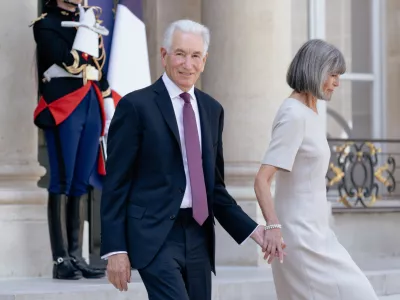 July 18, 2025, Paris, France, France: Charles Kushner (L), the new US ambassador to France and Monaco, and his wife Seryl Kushner leave the Elysee Presidential Palace in Paris after a meeting with the French president (Credit Image: ? Alexis Sciard/IP3 via ZUMA Press)