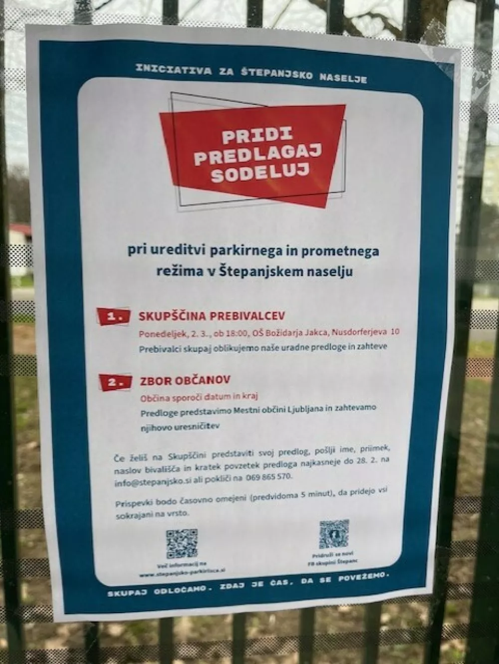 Vabilo na skup&scaron;čino prebivalcev &Scaron;tepanjskega naselja.