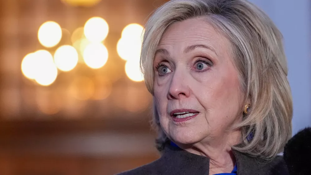 Former Secretary of State Hillary Clinton speaks outside the Chappaqua Performing Arts Center, after testifying before U.S. House lawmakers as part of a congressional investigation into convicted sex offender Jeffrey Epstein, Thursday, Feb. 26, 2026, in Chappaqua, N.Y. (AP Photo/Yuki Iwamura)