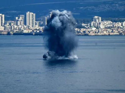 An explosion in the sea, after missiles were launched towards Israel from Iran following strikes by Israel and the U.S. on Iran, as seen from Haifa, northern Israel, February 28, 2026. REUTERS/Rami Shlush ISRAEL OUT. NO COMMERCIAL OR EDITORIAL SALES IN ISRAEL   TPX IMAGES OF THE DAY
