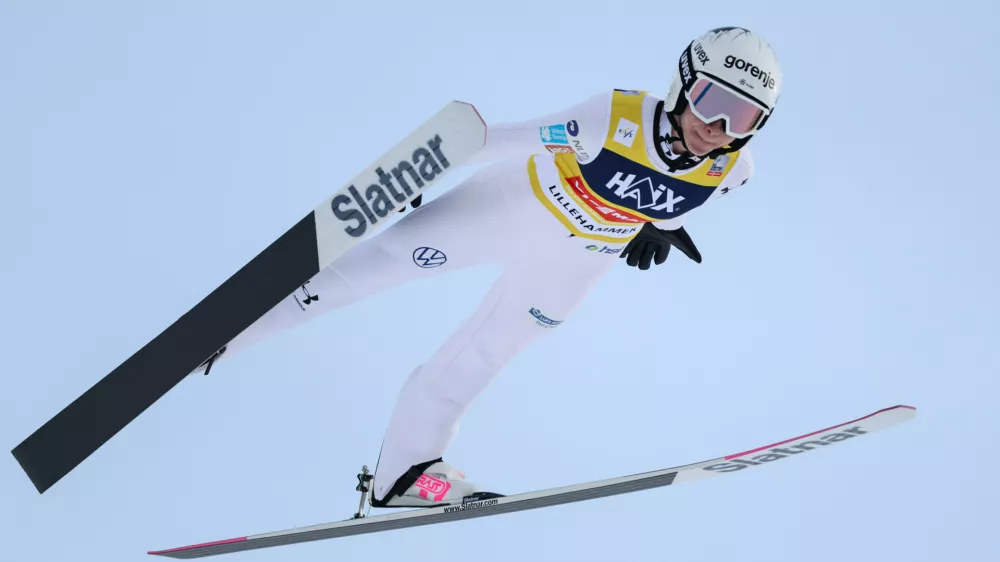 Slovenia's Nika Prevc competes in the 1st round of the women's world cup ski jumping in Lillehammer, Norway, Saturday Nov. 22, 2025. (Geir Olsen/NTB Scanpix via AP)