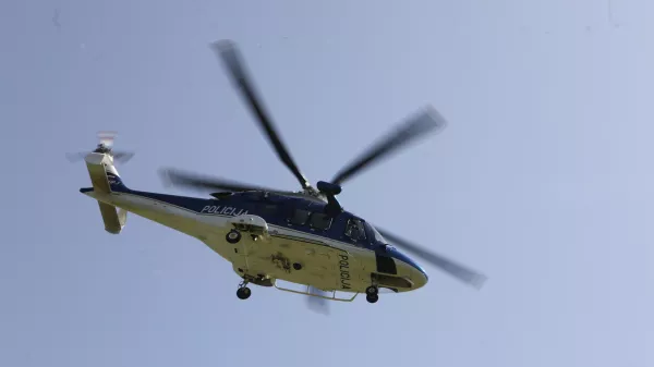 28.8.2025 - Policija - Policijski helikopter -  policijski kamp za srednje&scaron;olceFoto: Luka Cjuha
