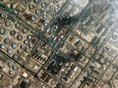 This satellite image provided by Vantor shows an overview of damage after a drone attack to Ras Tanura oil refinery, in Saudi Arabia, Monday, March 2, 2026. (Satellite image &copy;2026 Vantor via AP)