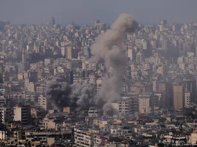 Smoke rises following an Israeli airstrike in Dahiyeh, Beirut's southern suburbs, Lebanon, Tuesday, March 3, 2026. (AP Photo/Hassan Ammar)