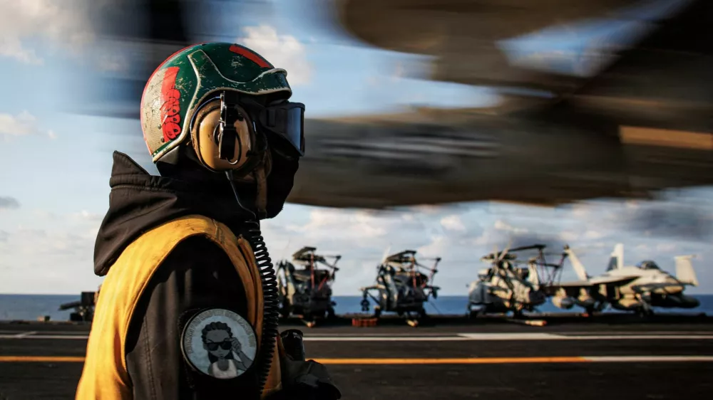 A sailor observes the landing of an E-2D Hawkeye on the aircraft carrier USS Gerald R. Ford while operating in support of the Operation Epic Fury attack on Iran in the eastern Mediterranean Sea, March 2, 2026. U.S. Navy/Handout via REUTERS THIS IMAGE HAS BEEN SUPPLIED BY A THIRD PARTY  TY