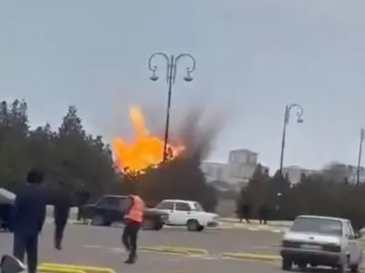 A drone explodes at the airport of Nakhchivan, Azerbaijan, in this screengrab obtained from a social media video released March 5, 2026. Social Media/via REUTERS ATTENTION EDITORS - THIS IMAGE HAS BEEN SUPPLIED BY A THIRD PARTY. NO RESALES. NO ARCHIVES. NEWS USE ONLY. VERIFICATION Reuters was able to confirm the location as Nakhchivan, Azerbaijan from the parking layout, airport building and lamp poles which matched file and satellite imagery of the area. The date of the videos were confirmed by Azerbaijan's foreign ministry which confirmed the drone blast at Nakhchivan International Airport on March 5.