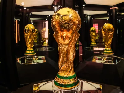 Pokal, ki je razstavljen na stadionu v Monterreyu v Mehiki. Slika je nastala v sobot. / Foto: Profimedia